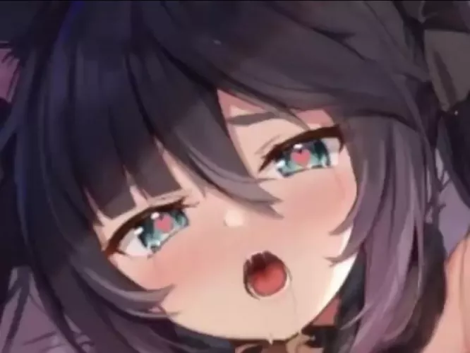 LF Color source: 1girl, mouth open, drool, heart shaped pupils, black hair, blue eyes, collar, blushing