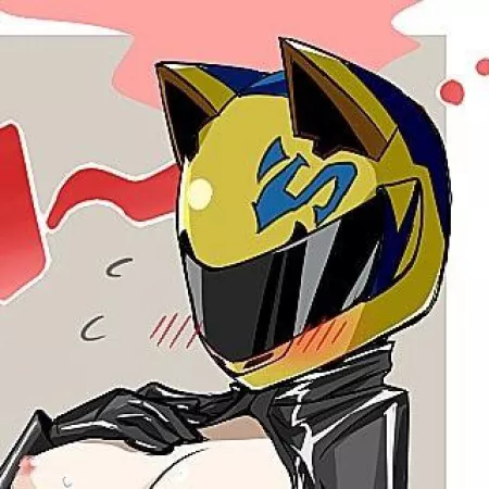 LF Color Source: 1girl, open clothes, breasts, yellow cat motorcycle helmet, Celty Sturluson, exposed breasts