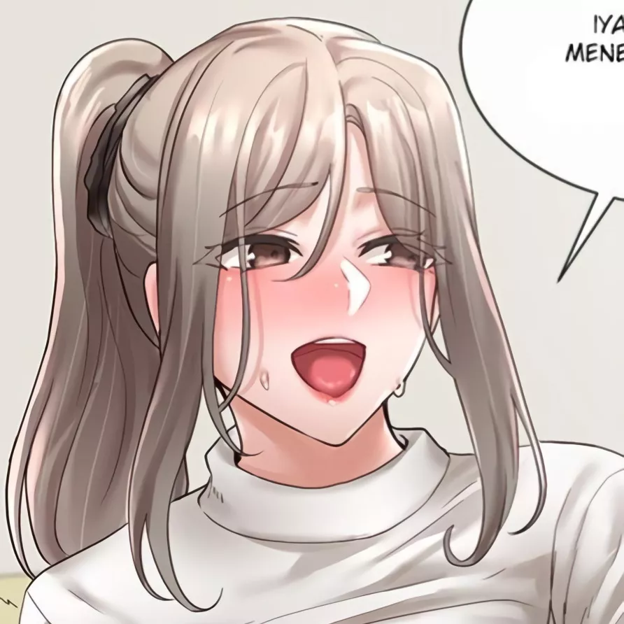 LF Color Source: 1girl, open mouth, brown eyes, blushing, vanilla colored long hair, ponytail with bangs, sweater