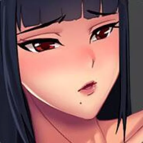 LF Color Source: 1girl, red eyes, black hair, mole, blushing, long hair, bangs