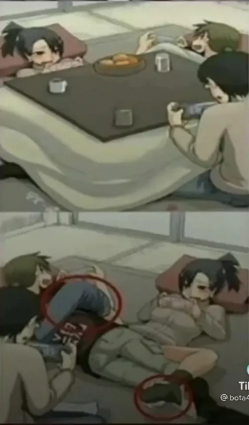 LF Color Source: 2M 1F, Kotatsu, playing games, laying down, jeans, X-ray