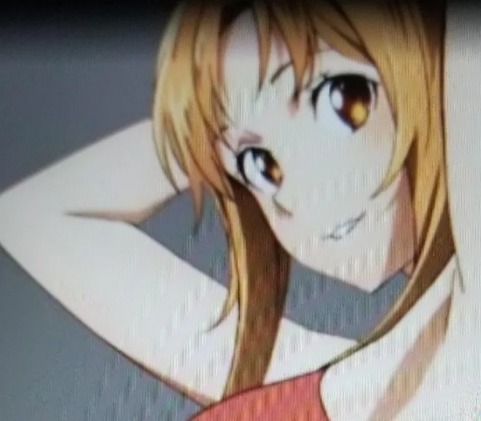 LF Color Source: Asuna (SAO), Armpits, Orange bikini, smile, orange hair, hands behind head, looking at viewer, golden eyes