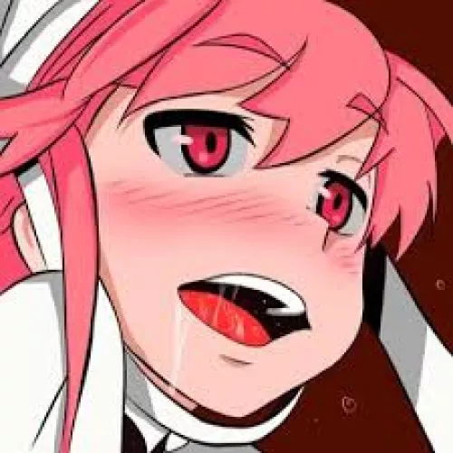 LF Color Source: blush, pink hair, red eyes, mouth open, saliva, drool