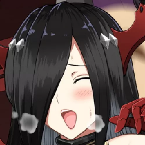 LF Color Source: Face, eyes close, mouth open, hons, hair ornament, mechanical hand, steam, blush, sweat drop, black hair, shoulder