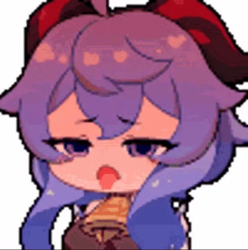 LF Color Source: Ganyu, Genshin Impact, pixel, pixelart, chibi, tongue out, neck bell, horns, blue hair