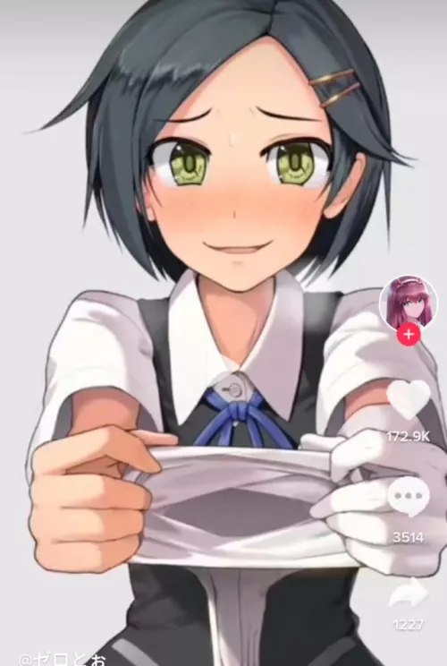 Lf color source: green eyes, 1girl, short hair, hair clip, gloves, maid, smirk