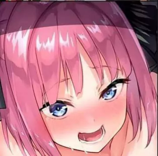 LF color source: Nino Nakano, ahegao, pink hair blue eyes, blush, ribbon, drool