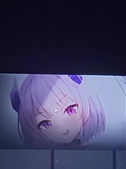 LF color source: purple hair, horrible quality, horns, purple eyes, tounge out, headshot