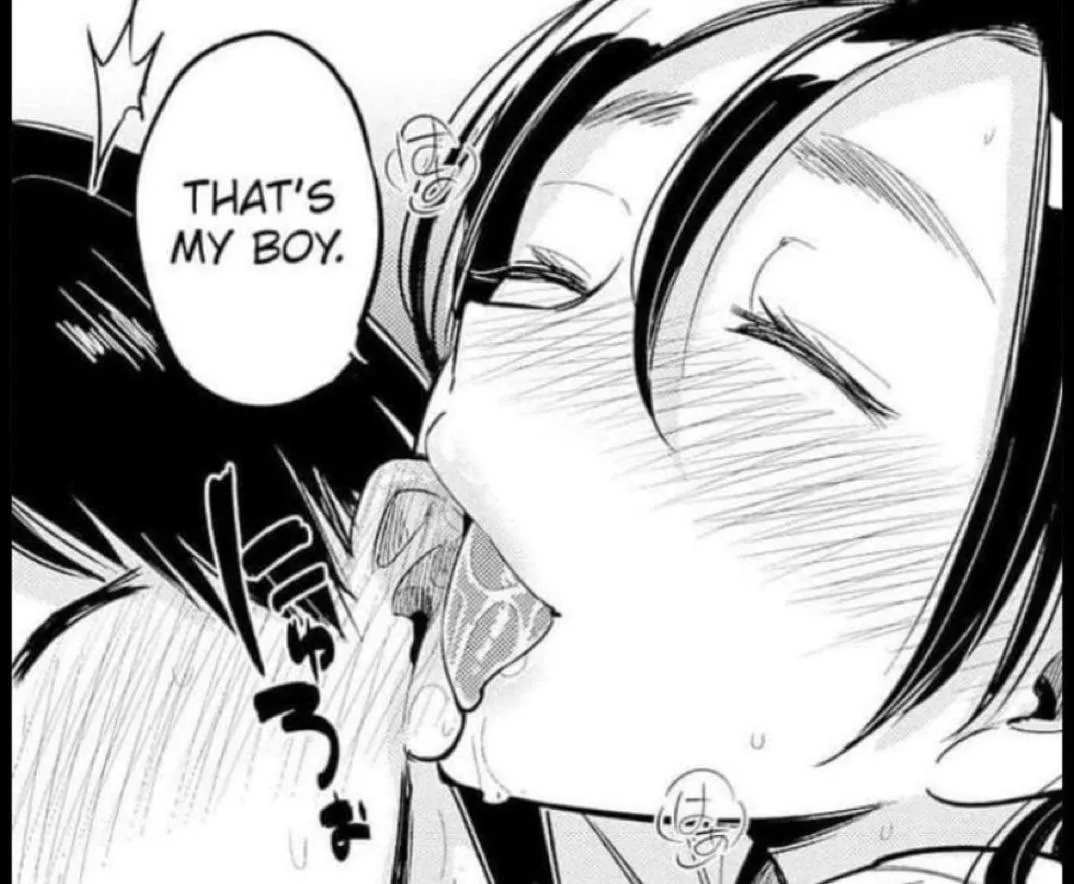 LF mono source: 1boy, 1girl, that’s my boy, licking ear, blush, closed eyes, sloppy