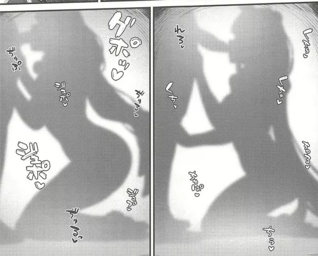 LF Mono Source: 1girl, 1boy, blow job, SFX, japanese text, long hair, shadow, seiza, sitting, fellatio, standing