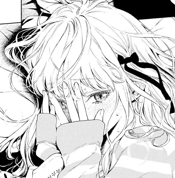 LF Mono Source, 1girl, blushing, hand covering face, looking at viewer, ribbon, bed, sweater, sweating, bed LF Mono Source, 1girl, blushing, hand covering face, looking at viewer, ribbon, bed, sweater, sweating, bed