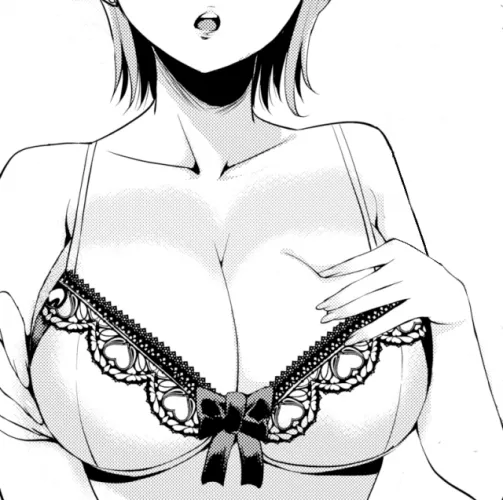 LF Mono Source: 1girl, bow, bra, fingernails, hand on breast, head half out of frame, medium hair, short hair
