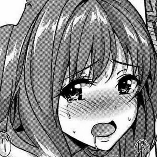 LF Mono Source: 1girl, open mouth, blushing, tears, hair between eyes, brown hair, drooling