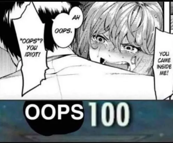 Lf mono source, “ah” “oops.” “”Oops”? You idiot!” 1boy, 1girl, crying.