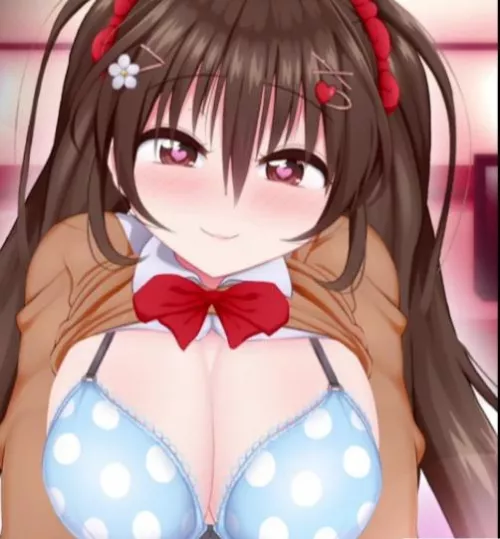 LF Mono Source: heart pupils, twin tail, school uniform, blue bra