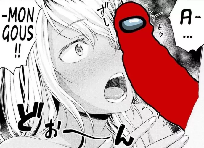 LF mono source: meme, a-mongous!!, dick on face, blushing, blonde, surprised