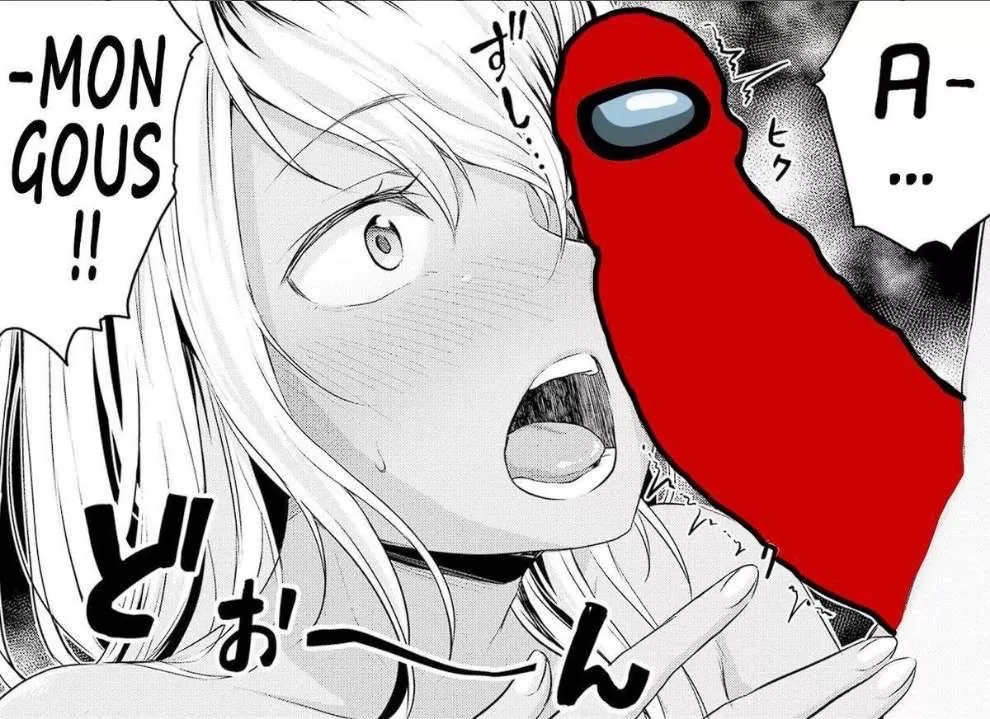 LF mono source: meme, a-mongous!!, dick on face, blushing, blonde, surprised