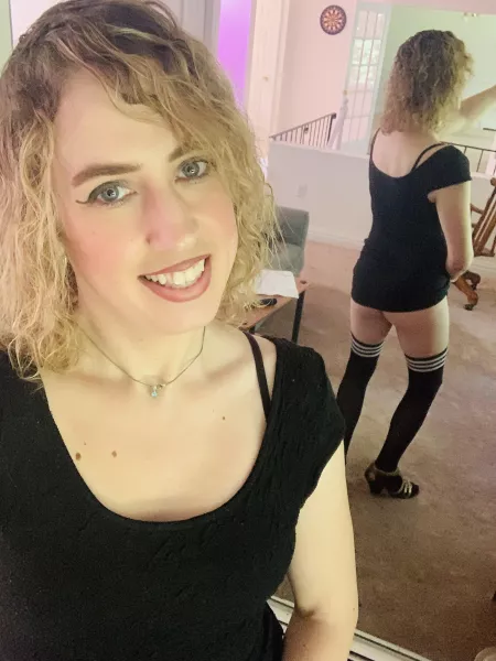 Lift my skirt a bit to show you my tbooty