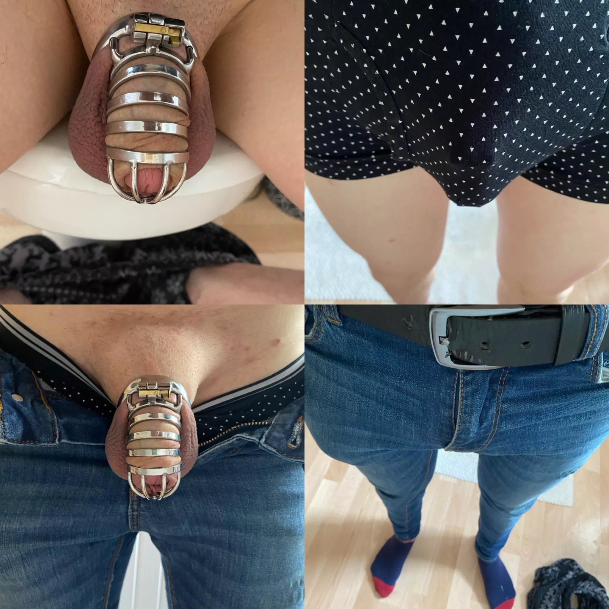 Locked away for my visit to town by my Dutchess. Very horny puppy