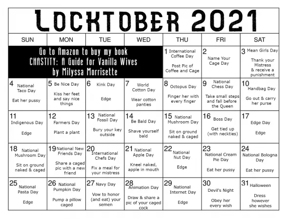 Locktober Calendar: Things to Do Every Day. 