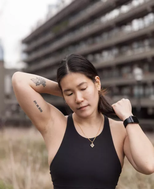 London based fitness trainer with her stinky armpit.