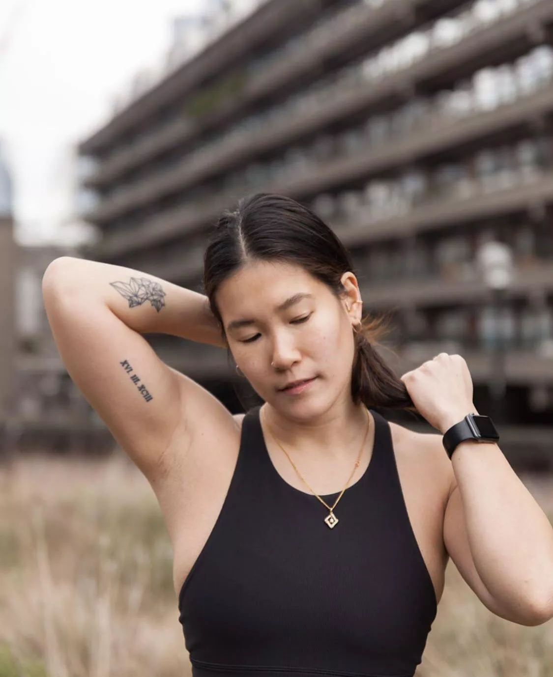 London based fitness trainer with her stinky armpit.