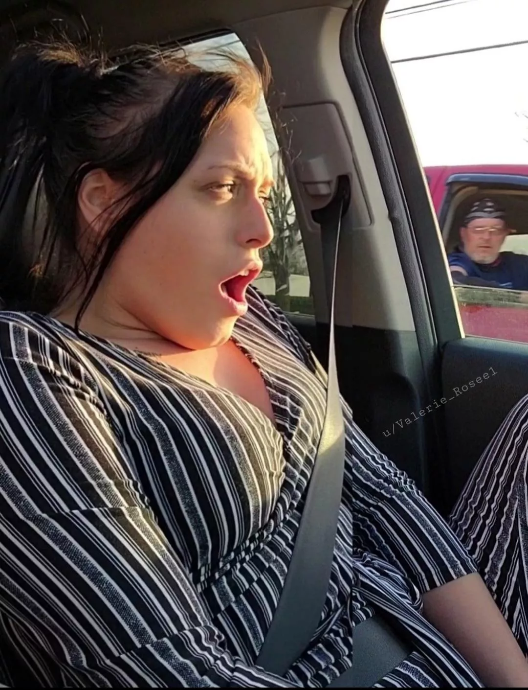 Long story short- I was playing with myself in the car with the windows down & this guy pulled up to the red light & caught me off guard lol He heard me moaning. Oh well 🤷‍♀️