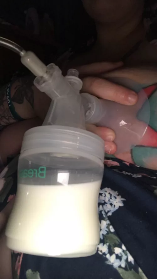 Look at all mommies milk for you! You can drink it from a glass or from my tit! My only rule is you need to get every single drop out!