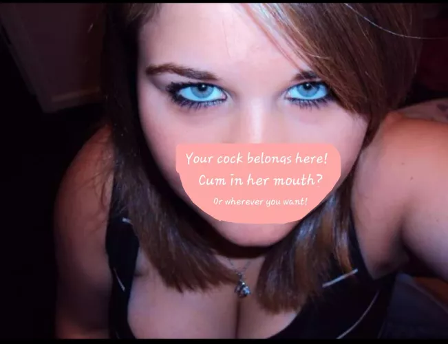 Look deep into my wife's eyes as she throats your entire cock.