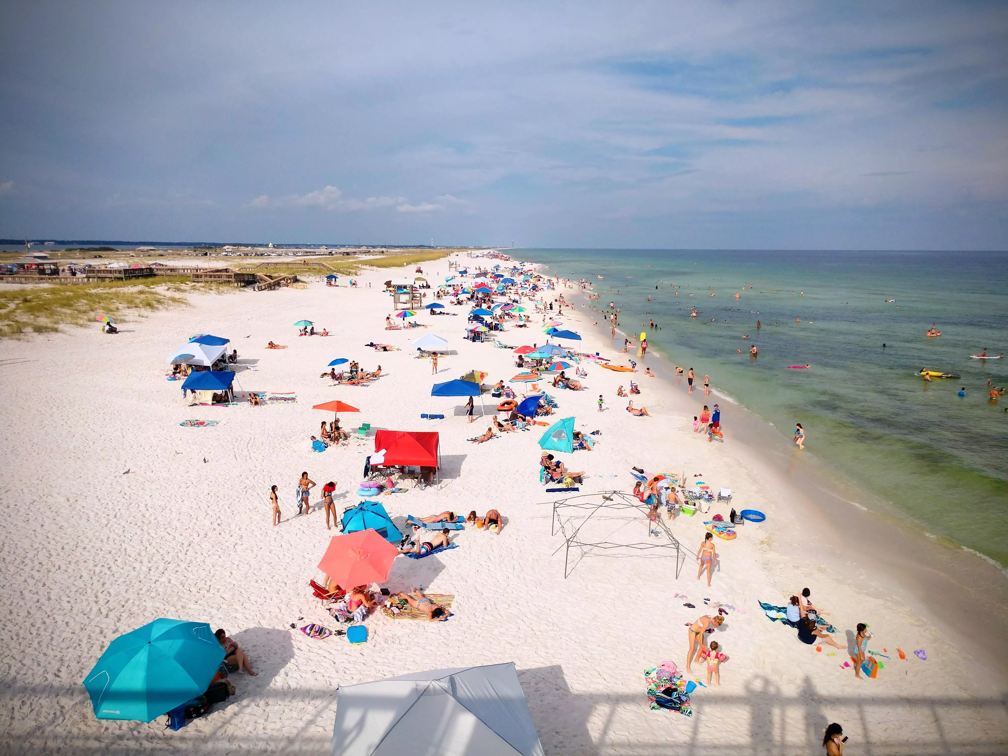 Looking east on the pier at Navarre Beach, FL, USA in 2018.