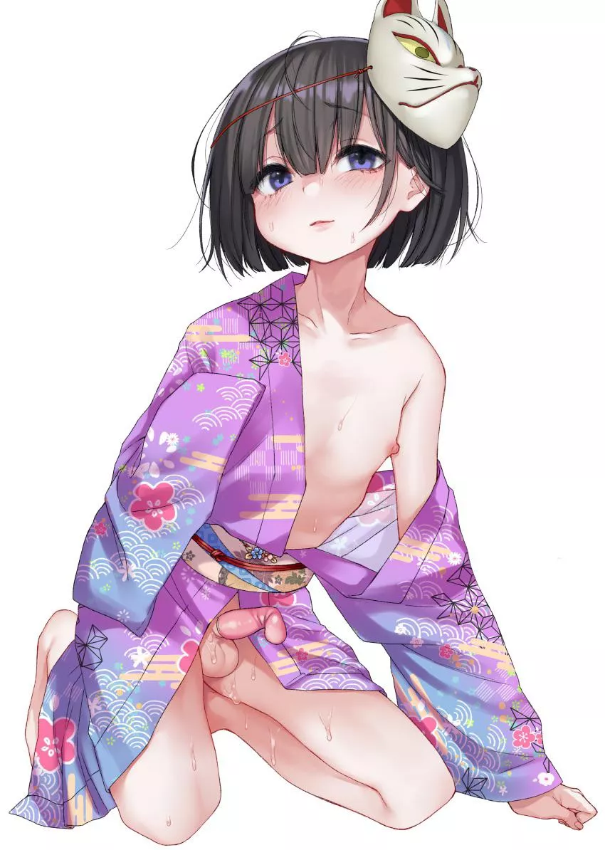 Looking pretty for master in a kimono