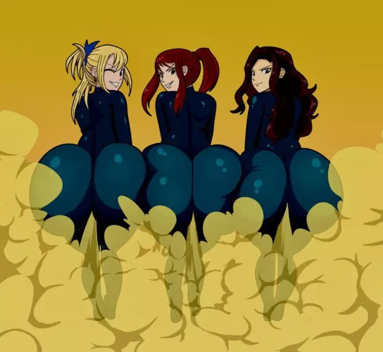 Lucy erza and cana spreading their ass cheeks open and releasing their smelly stinky farts