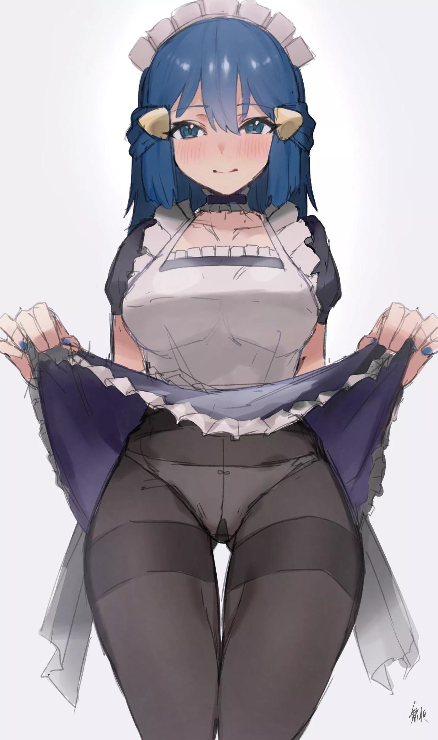 Maid in stockings showing off