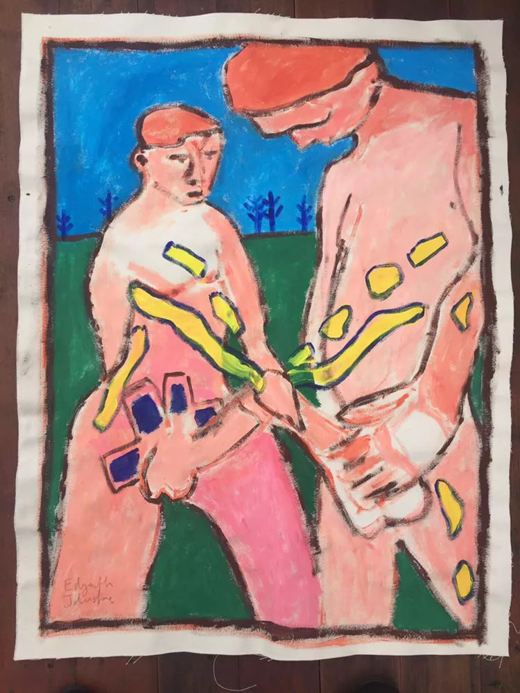 Men Pissing on Each Other by Edgeworth Johnstone - Acrylic on canvas