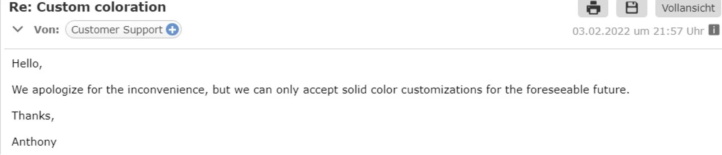 MHT does no longer support multicolor customs.