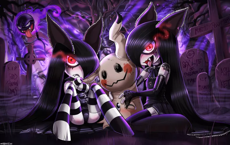 Mimikyu pulling ladies