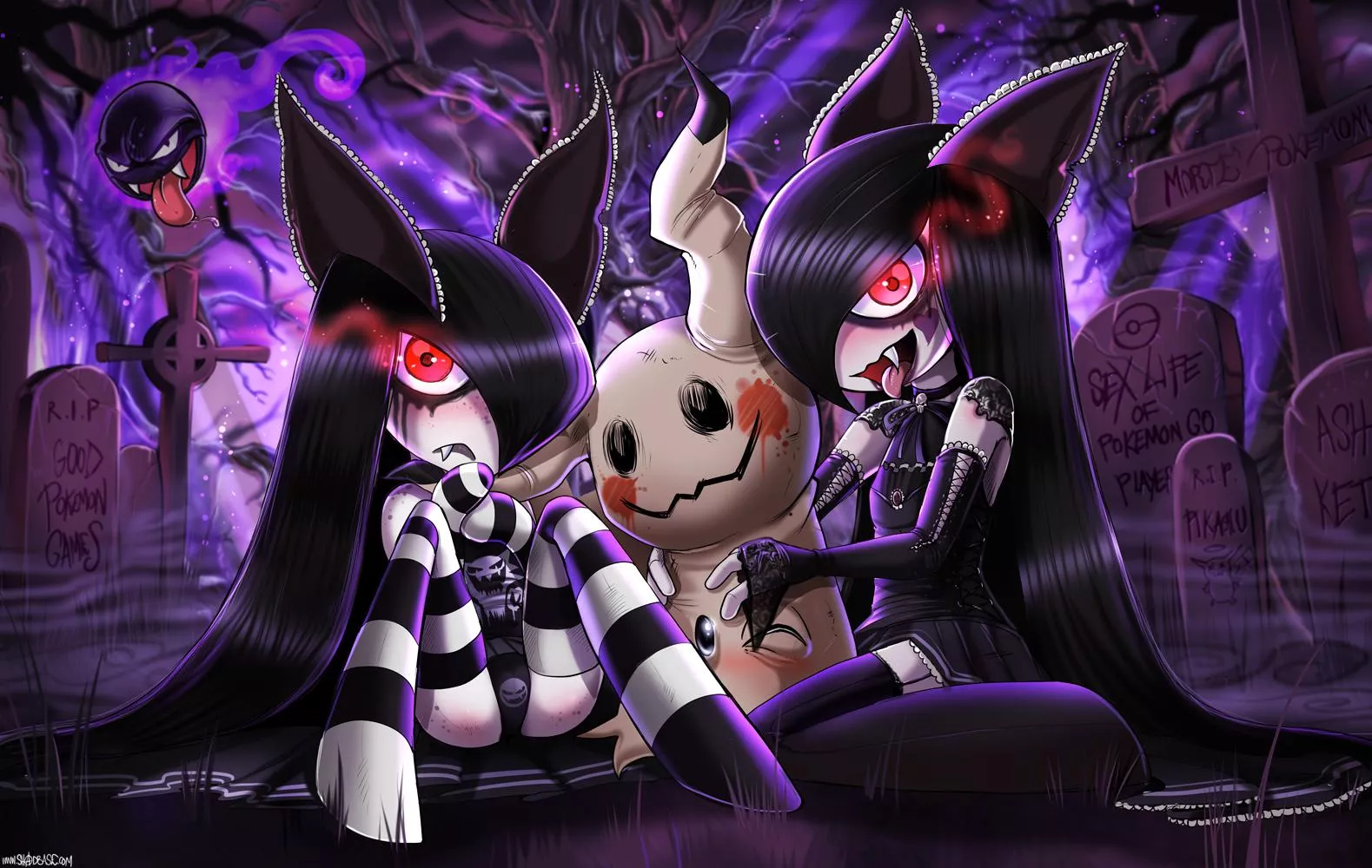 Mimikyu pulling ladies Mimikyu pulling ladies
