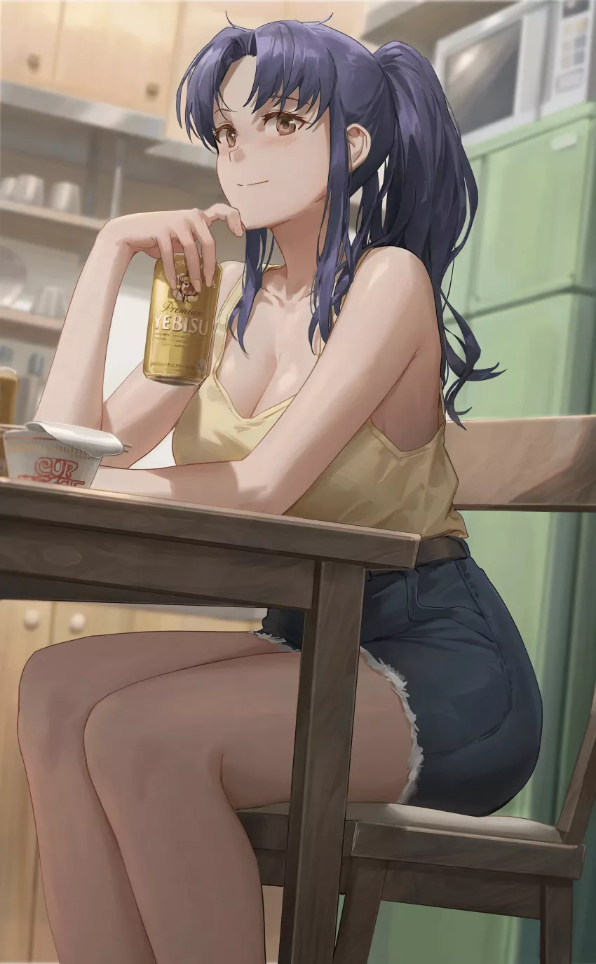 Misato Katsuragi enjoying a drink~ (yohan1754)