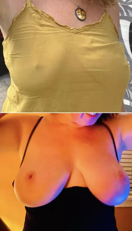 Mom out in public, naughty in a tight shirt, OR, later that same evening topless?