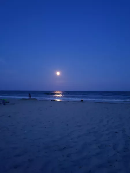 Moon and sea. Folly Beach, SC.