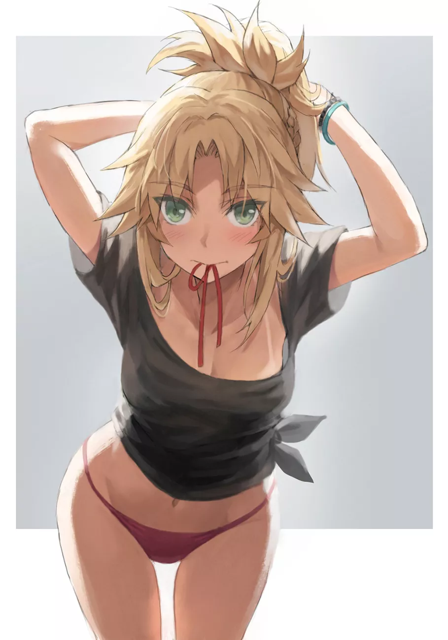 Mordred tying her hair (swimsuit ver.) Mordred tying her hair (swimsuit ver.)