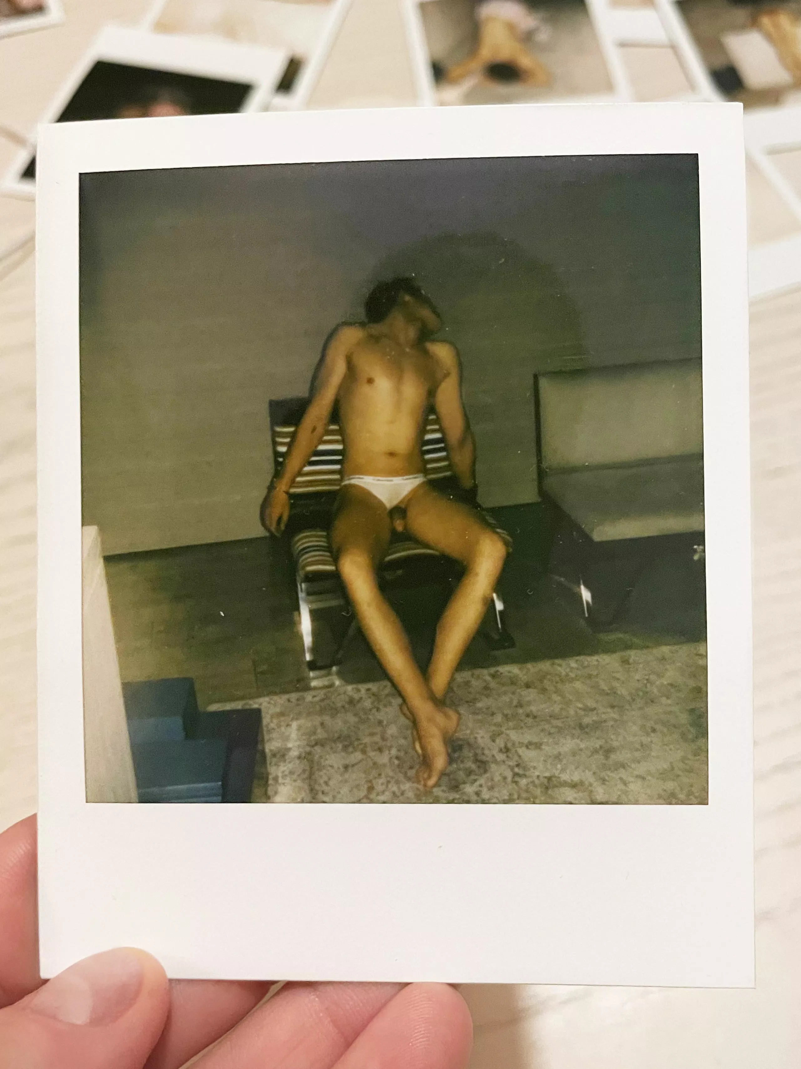 More from the new polaroid collection… after I tied him to the chair in only his panties, but before I totally ruined him.