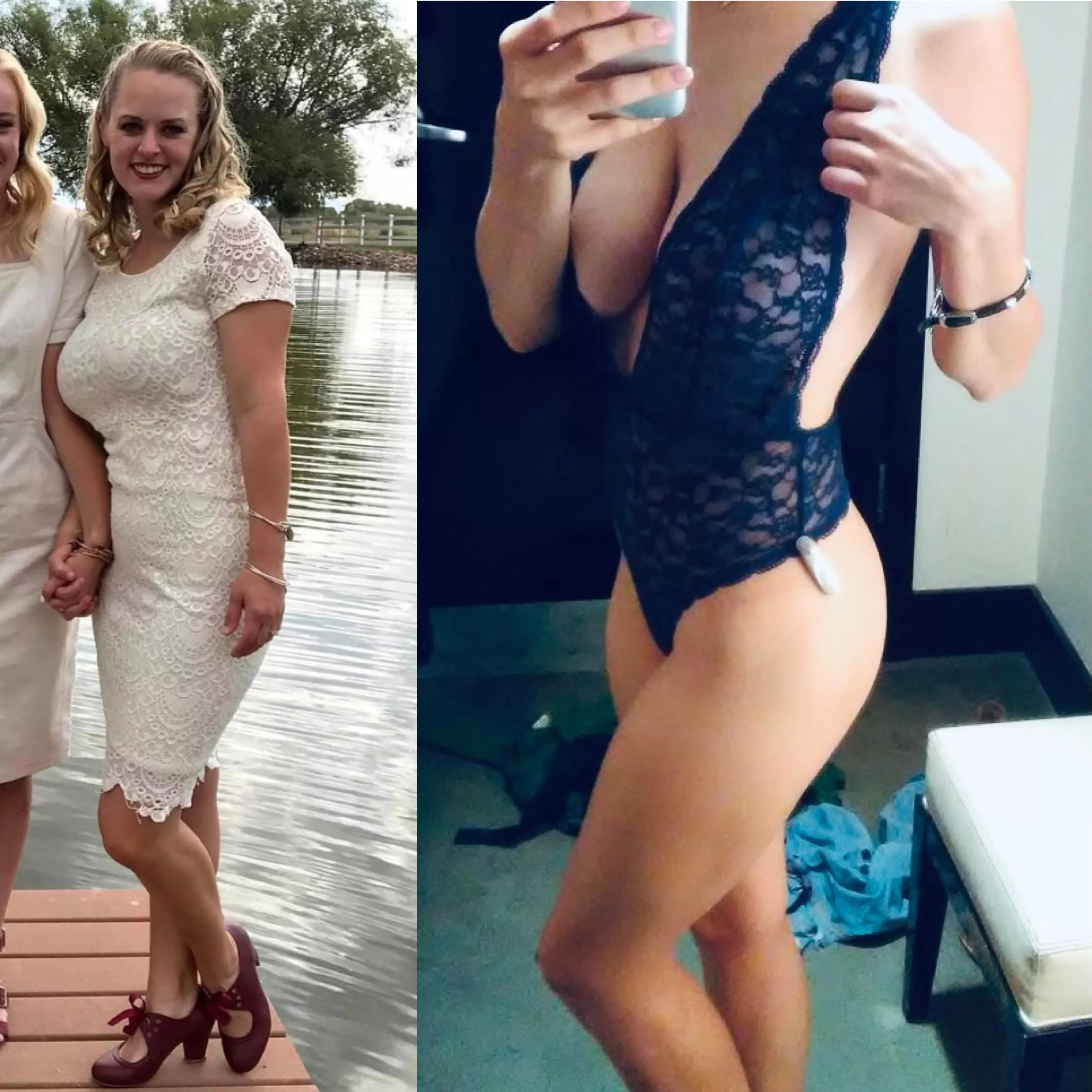 My 30yo milf wife. Left pic is her at family pics last year. Right pic is her in Lingerie she sent to me and I bet some other dudes. What do you all think of her? My 30yo milf wife. Left pic is her at family pics last year. Right pic is her in Lingerie she sent to me and I bet some other dudes. What do you all think of her?