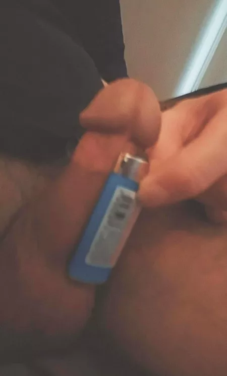 My boyfriend [25] with his little guy next to a mini bic lighter!!