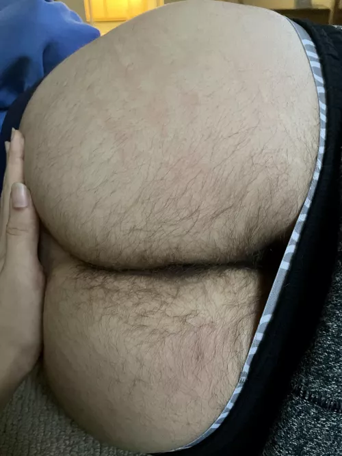 my boyfriend’s sweet ass with hand marks from me spanking him