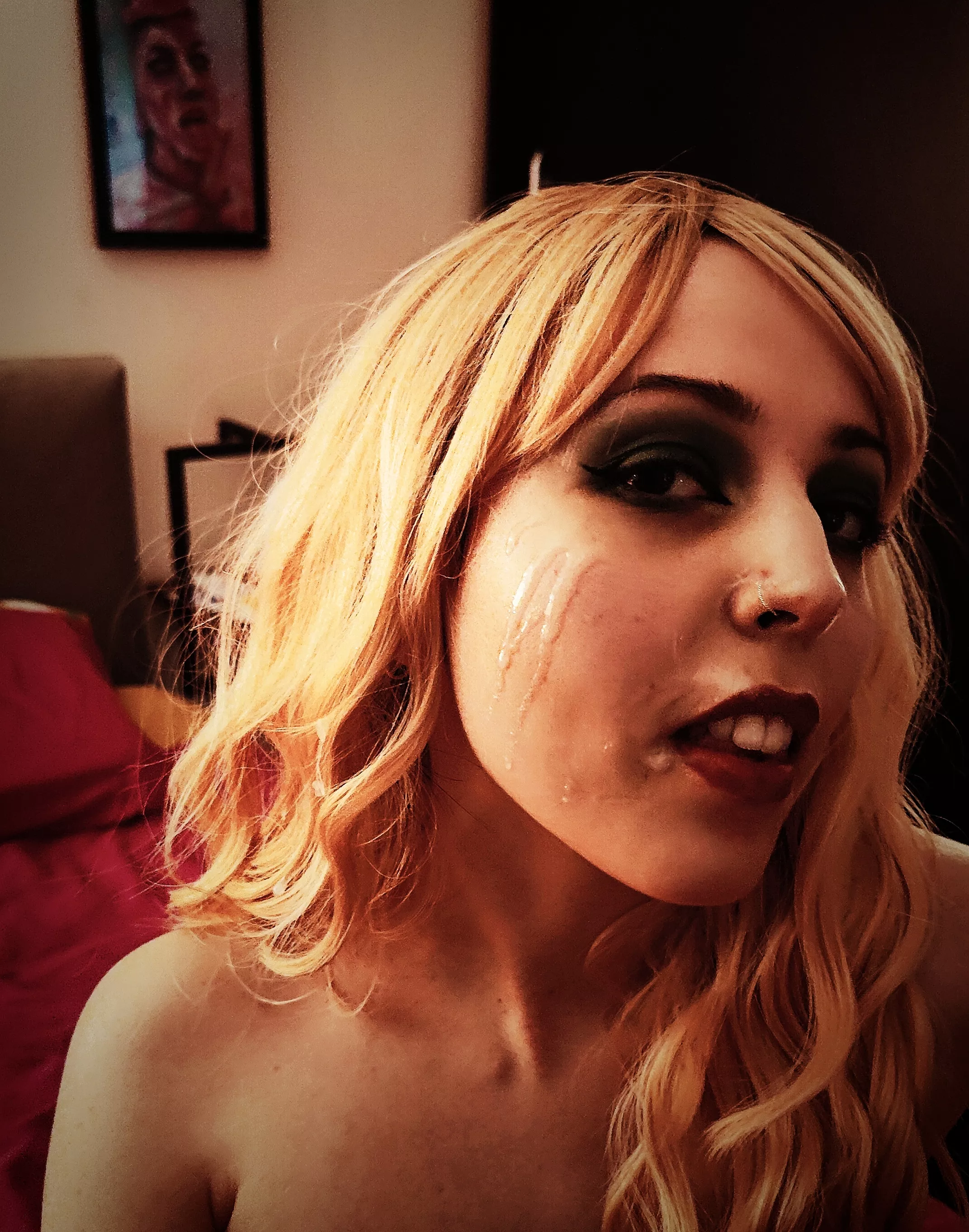 My first facial I posted on reddit ?? Do I look good with cum on my face? ?