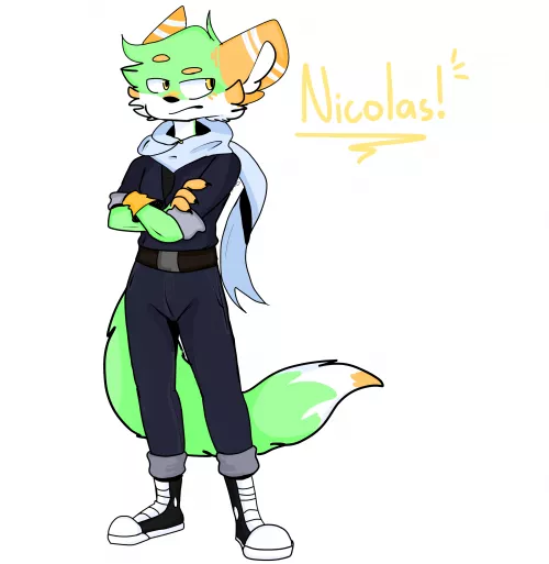 my friend asked me to draw a green and orange floofy furry boi