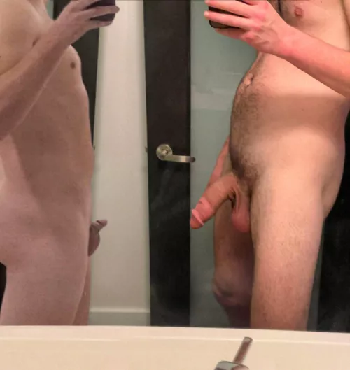 My friends hard dick side by side compared to my softie