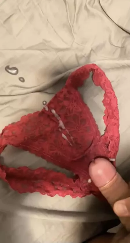 [M]y girl mailed me a pair of her cummed in panties (my fav. pair)…so I added my cum to it, too. 🔥