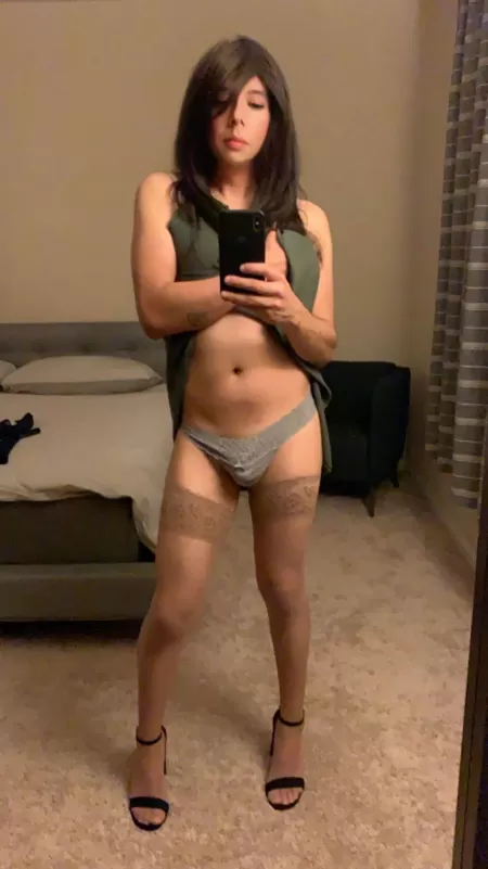 My grey favorite thong. Hope you donโt mind the bulge!
